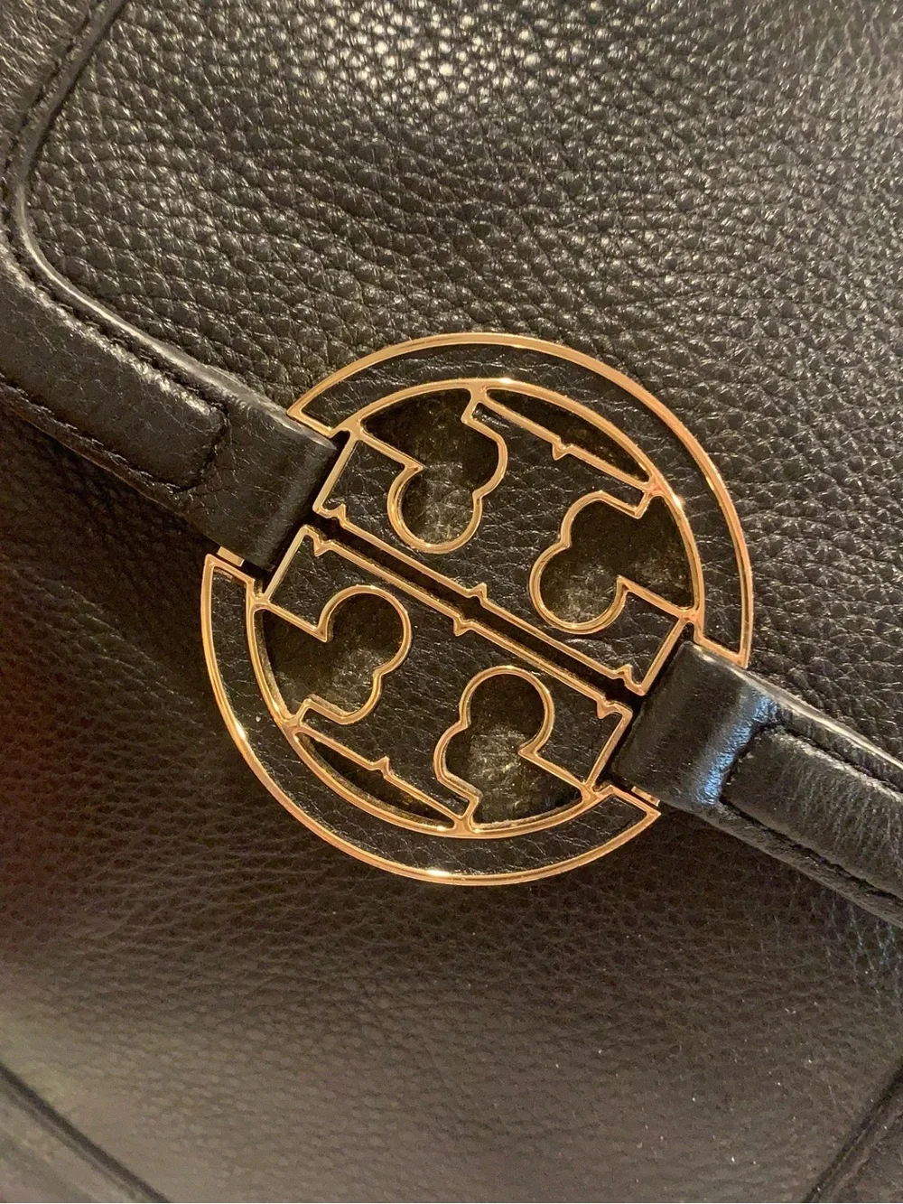 Tory Burch Black Pebbled Leather Satchel with Logo Medallion